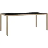 Syfax Gartentisch mit Glasplatte Beige Poly Rattan & Hartglas
