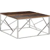 Syfax Couchtisch Silbern Edelstahl und Massive Holzschwellen
