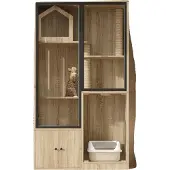 OEM Katzenkabinett mit abnehmbarer Sandplatte, Geruchsisolierung, einfache Wartung, Natürlich+MDF+Glas