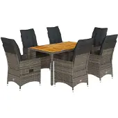 Syfax 7-tlg. Garten-Essgruppe mit Kissen Grau Poly Rattan