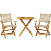 Syfax 3-tlg. Bistro-Set Beige Poly Rattan und Massivholz