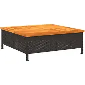 Syfax Gartentisch Schwarz 70x70x25 cm Rattan und Akazienholz