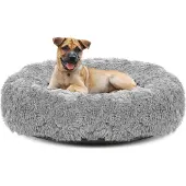 AIO Factory Rundes Haustierbett Minky Shaggy hellgrau Ø 40 cm waschbar wasserdicht