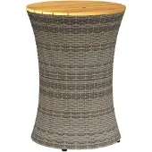Syfax Garten-Beistelltisch Trommelform Grau Poly Rattan & Massivholz