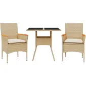 Syfax 3-tlg. Garten-Essgruppe mit Kissen Beige Poly Rattan und Glas