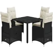 Syfax 5-tlg. Garten-Bistro-Set mit Kissen Schwarz Poly Rattan