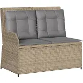 Syfax Gartenbank Verstellbar mit Kissen Beige Poly Rattan