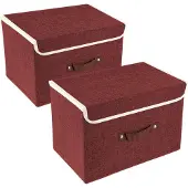 Sonstiges TYEERS Faltbare Aufbewahrungsbox mit Deckel Stoff 38x25x25 cm 2-Stück Rotwein