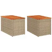 Syfax Garten-Beistelltische 2 Stk. Beige 55x34x37 cm Poly Rattan Holz