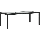 Syfax Gartentisch Schwarz 190x90x75 cm Gehärtetes Glas Poly Rattan