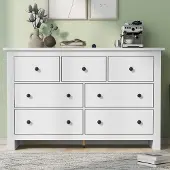 Merax Sideboard im Landhausstil, Schubkastenkommode aus Holz, Weiß,140cm breit