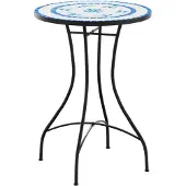 Syfax Mosaik-Bistrotisch Blau und Weiß Ø50x70 cm Keramik