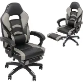 Melko Gaming Bürostuhl Schwarz/Grau ergonomisch verstellbar mit Fußstütze