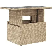 Syfax Gartentisch mit Glasplatte Beige 100x55x73 cm Poly Rattan