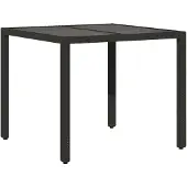 Syfax Gartentisch mit Glasplatte Schwarz 90x90x75 cm Poly Rattan