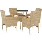 Syfax 5-tlg. Garten-Essgruppe mit Kissen Beige Poly Rattan und Glas