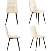 Flieks Polsterstuhl Esszimmerstühler 4er Set, Küchenstühle mit Rückenlehne, Essstuhl mit Samtbezug, Beige