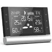 Hama Black Line L, Schwarz, Innen-Luftdruck, Innen-Hygrometer, Innen-Thermometer, Außen-Hygrometer, Außen-Thermometer, Akku, 190 mm, 160 mm, 65 mm