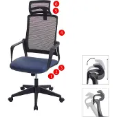 Mendler Bürostuhl HWC-J52, Drehstuhl Schreibtischstuhl, ergonomisch Kopfstütze, Kunstleder blau-grau