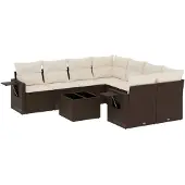 Syfax 9-tlg. Garten-Sofagarnitur mit Kissen Braun Poly Rattan