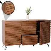 Mendler Sideboard HWC-M49, Schrank Kommode Highboard, 3D-Design Staufächer, MDF Metall 85x142x44cm Walnuss-Optik