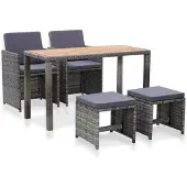 The Living Store 5-tlg. Garten-Essgruppe Poly Rattan Akazie Massivholz Anthrazit