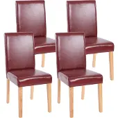 Generique 4er-Set Esszimmerstuhl Stuhl Küchenstuhl Littau Kunstleder, rot-braun, helle Beine