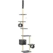 Syfax Katzen-Kratzbaum mit Sisal-Kratzsäulen 260cm Grau Pfotenabdruck