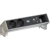 Bachmann DESK2 2x Schutzkontakt 1x USB-Charger 1x ABD, GST18 Inox