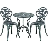 Casa.pro [] Bistro-Set Gußeisen grün Tisch+ Stuhl Set 3-teilig antik Gartengarnitur