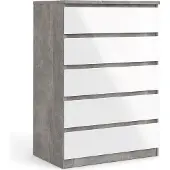 Ebuy24 Nada Kommode hoch mit 5 Schubladen, beton Nachbildung,weiss hochglanz.