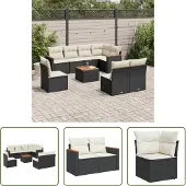 The Living Store 9-tlg. Garten-Sofagarnitur mit Kissen Schwarz Poly Rattan