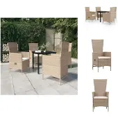 vidaXL 5-tlg. Garten-Essgruppe mit Kissen Beige - Gartenmöbel-Sets