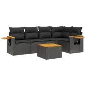 Syfax 6-tlg. Garten-Sofagarnitur mit Kissen Schwarz Poly Rattan