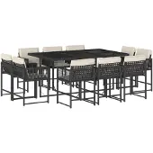 vidaXL 11-tlg. Garten-Essgruppe mit Kissen Schwarz Poly Rattan