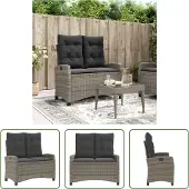 The Living Store Gartenbank Verstellbar mit Kissen Grau Poly Rattan