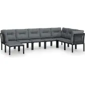 Syfax 8-tlg. Garten-Lounge-Set Schwarz und Grau Poly Rattan