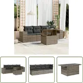 The Living Store 5-tlg. Garten-Sofagarnitur mit Kissen Grau Poly Rattan