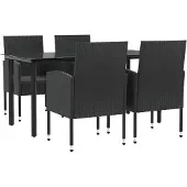 Syfax 5-tlg. Garten-Essgruppe Schwarz Poly Rattan und Stahl