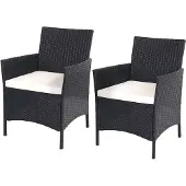 Mendler 2er-Set Poly-Rattan Gartensessel Halden, Korbsessel anthrazit, Kissen creme