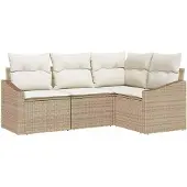 Syfax Gartensofa-set 4 stk. Beige und Weiß Poly-Rattan