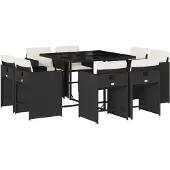 Syfax 9-tlg. Garten-Essgruppe mit Kissen Schwarz Poly Rattan