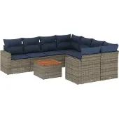 Syfax 9-tlg. Garten-Sofagarnitur mit Kissen Grau Poly Rattan