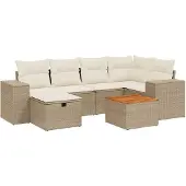Syfax 7-tlg. Garten-Sofagarnitur mit Kissen Beige Poly Rattan