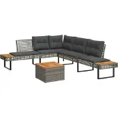 Syfax 2-tlg. Garten-Sofagarnitur mit Kissen Grau Poly Rattan Akazie