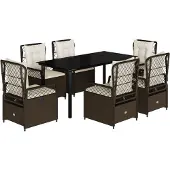Syfax 7-tlg. Garten-Essgruppe mit Kissen Braun Poly Rattan