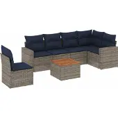 Syfax 7-tlg. Garten-Sofagarnitur mit Kissen Grau Poly Rattan
