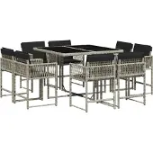 Syfax 9-tlg. Garten-Essgruppe mit Kissen Hellgrau Poly Rattan