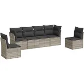 vidaXL 6-tlg. Garten-Sofagarnitur mit Kissen Hellgrau Poly Rattan