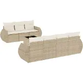 Syfax 8-tlg. Garten-Sofagarnitur mit Kissen Beige Poly Rattan